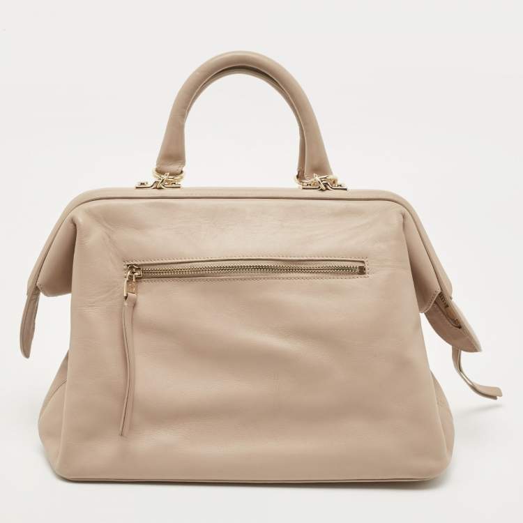 Pre Owned Aigner Taupe Leather Frame Satchel