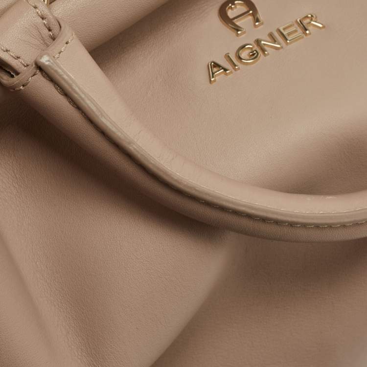 Pre Owned Aigner Taupe Leather Frame Satchel
