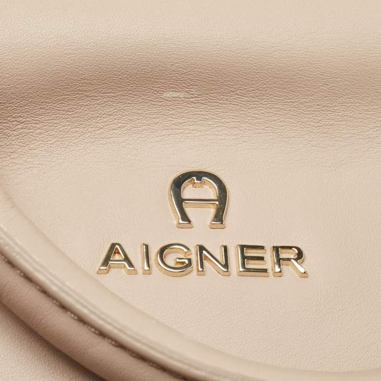 Pre Owned Aigner Taupe Leather Frame Satchel