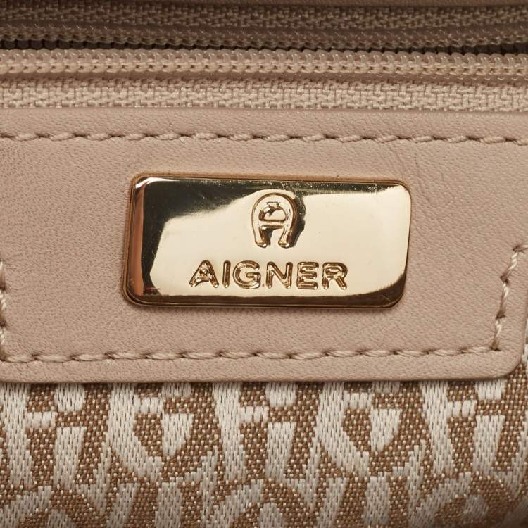 Pre Owned Aigner Taupe Leather Frame Satchel