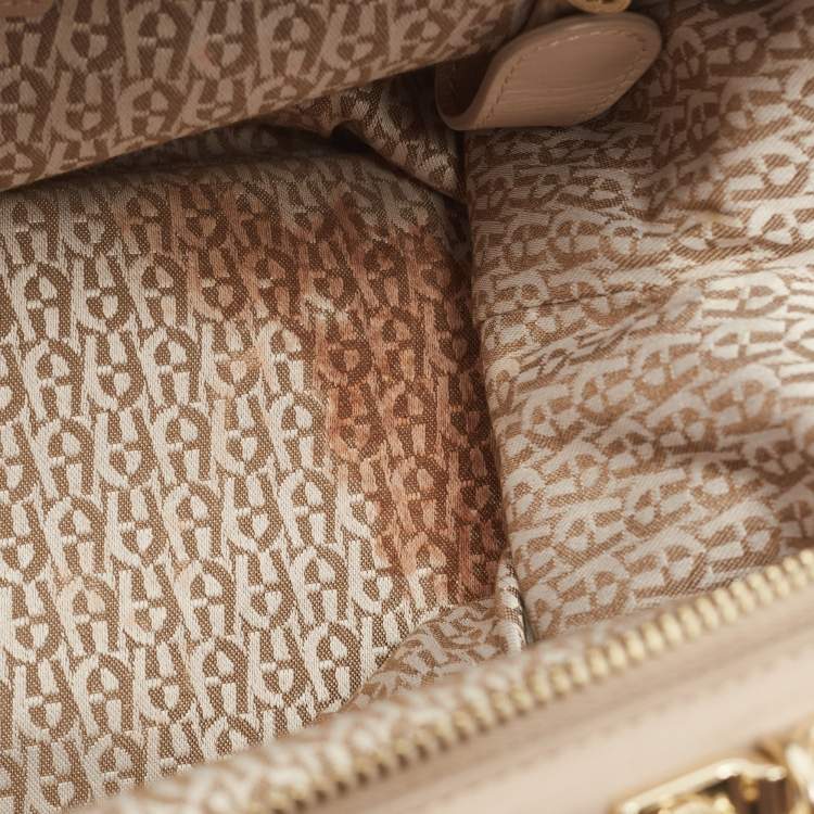 Pre Owned Aigner Taupe Leather Frame Satchel