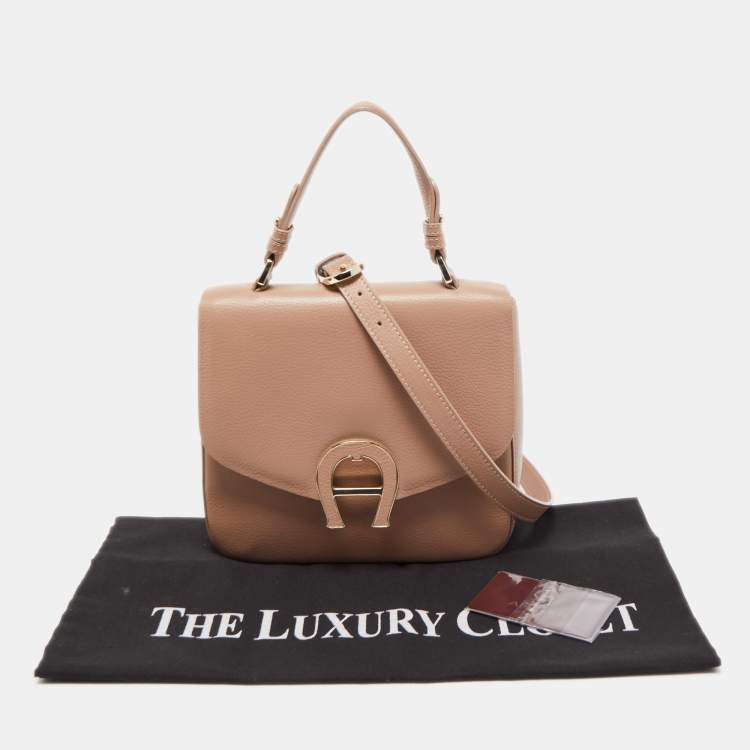 Pre Owned Aigner Nude Leather Logo Flap Top Handle Bag