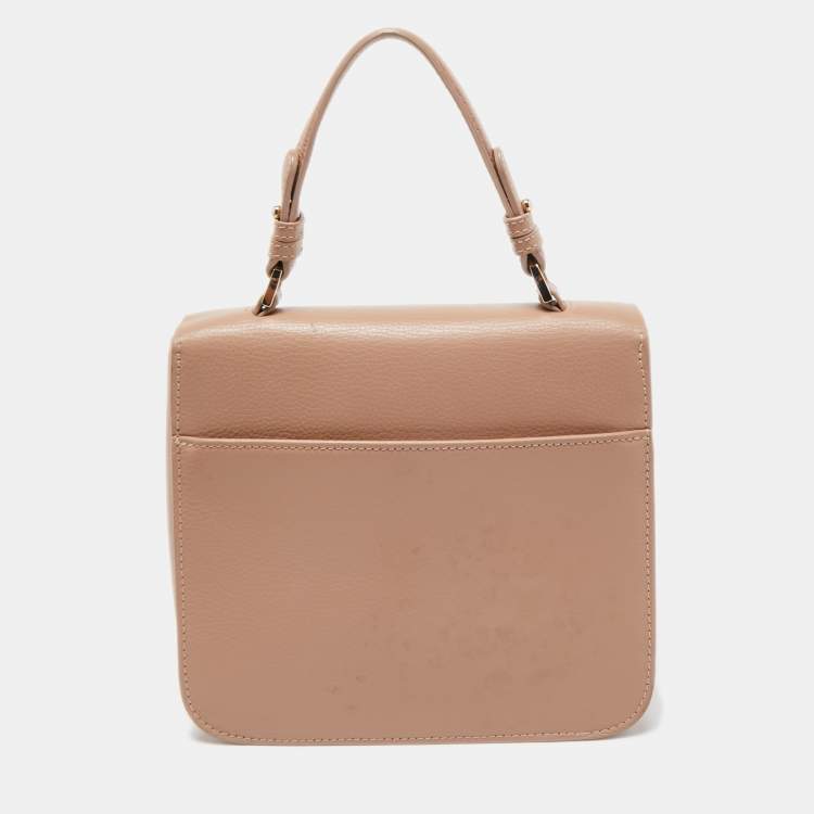Pre Owned Aigner Nude Leather Logo Flap Top Handle Bag