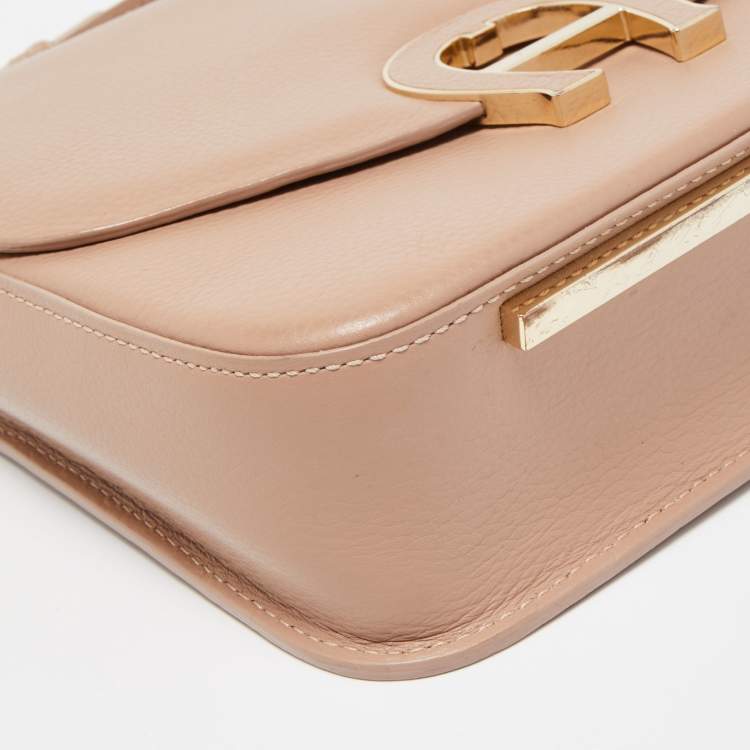 Pre Owned Aigner Nude Leather Logo Flap Top Handle Bag