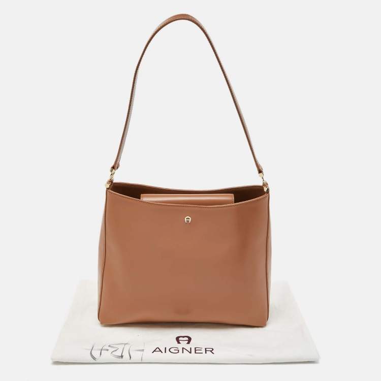 Pre Owned Aigner Beige Leather Hobo