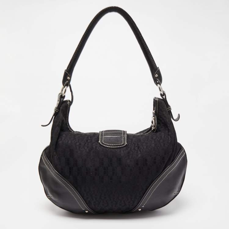 Pre Owned Aigner Black Signature Canvas and Leather Zip Hobo
