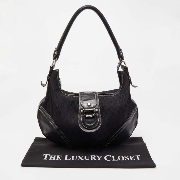 Pre Owned Aigner Black Signature Canvas and Leather Zip Hobo