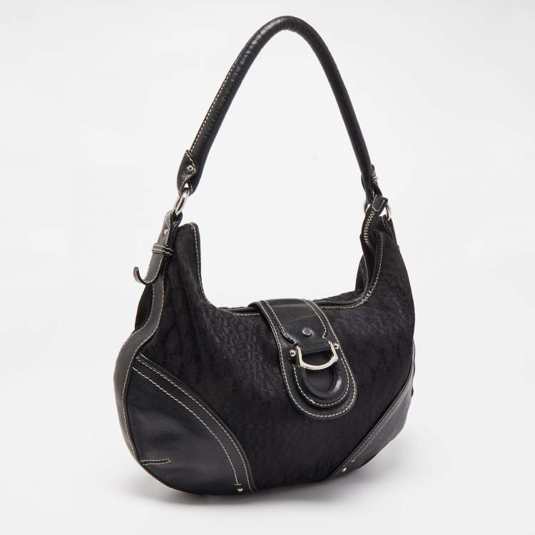 Pre Owned Aigner Black Signature Canvas and Leather Zip Hobo