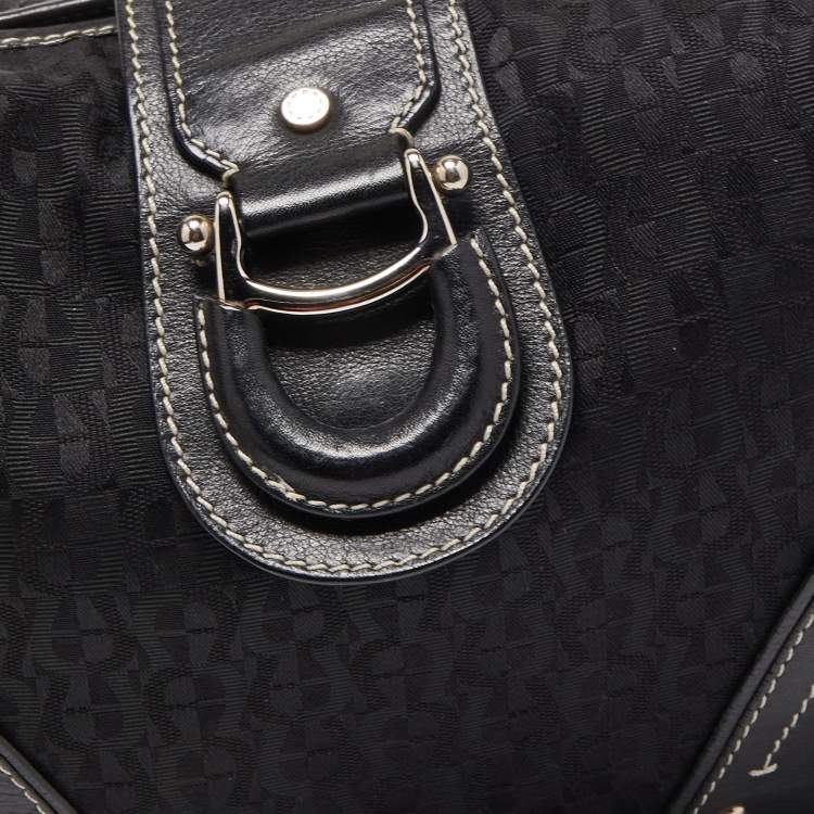 Pre Owned Aigner Black Signature Canvas and Leather Zip Hobo