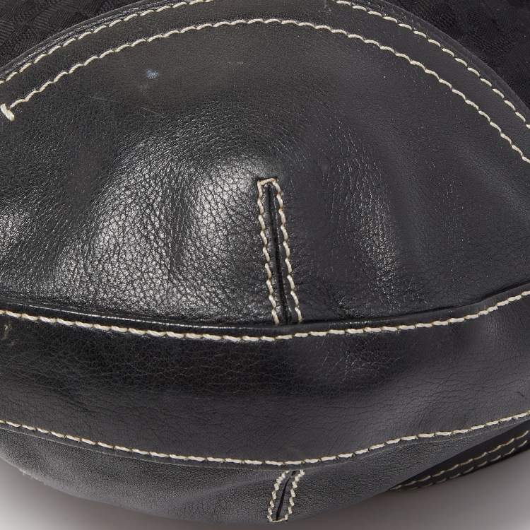 Pre Owned Aigner Black Signature Canvas and Leather Zip Hobo