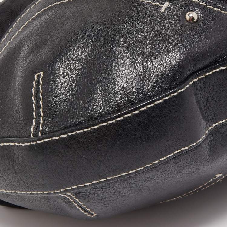 Pre Owned Aigner Black Signature Canvas and Leather Zip Hobo