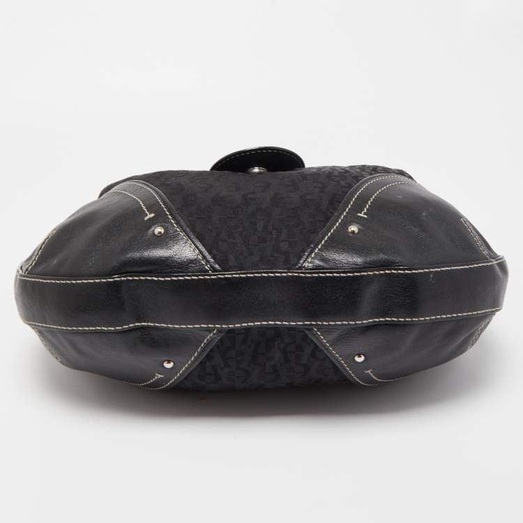 Pre Owned Aigner Black Signature Canvas and Leather Zip Hobo