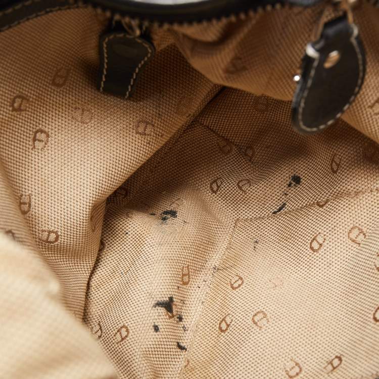 Pre Owned Aigner Black Signature Canvas and Leather Zip Hobo