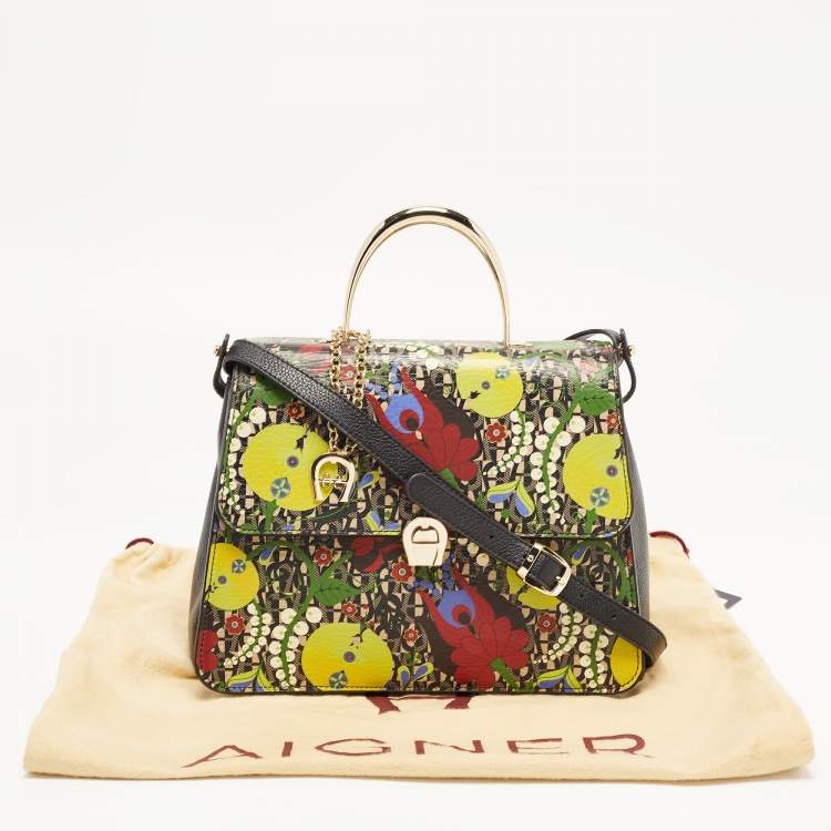 Pre Owned Aigner Multicolor Signature Coated Canvas And Leather Genoveva Top Handle Bag