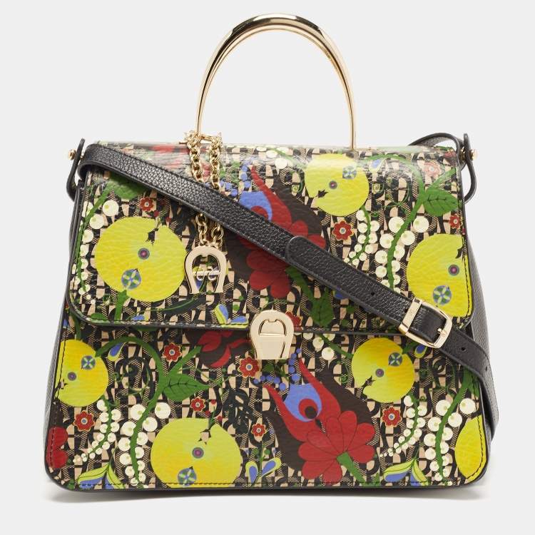 Pre Owned Aigner Multicolor Signature Coated Canvas And Leather Genoveva Top Handle Bag