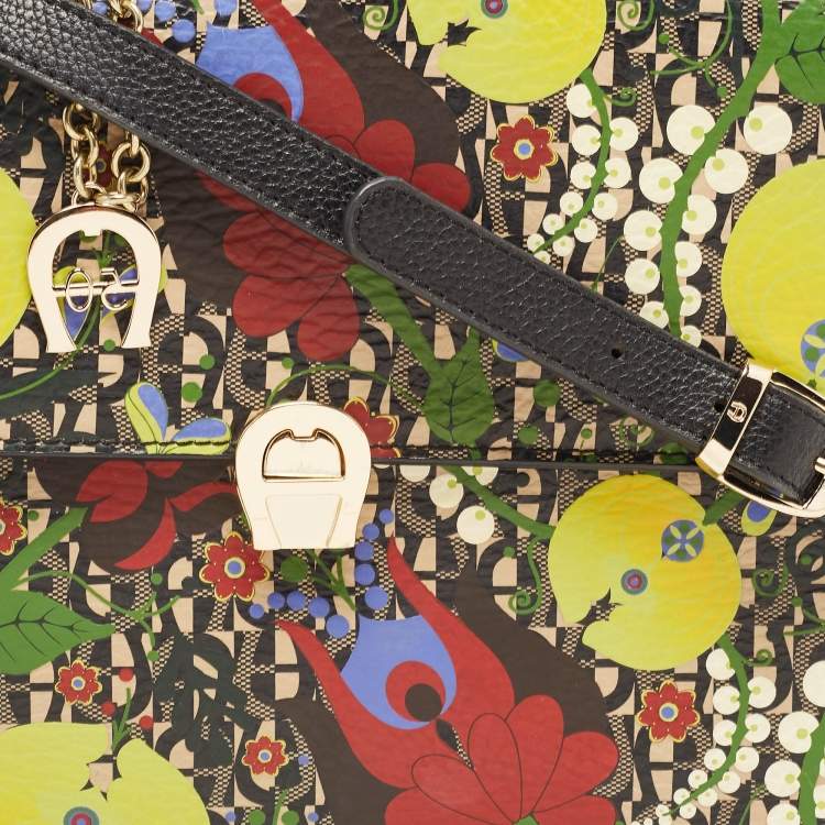Pre Owned Aigner Multicolor Signature Coated Canvas And Leather Genoveva Top Handle Bag