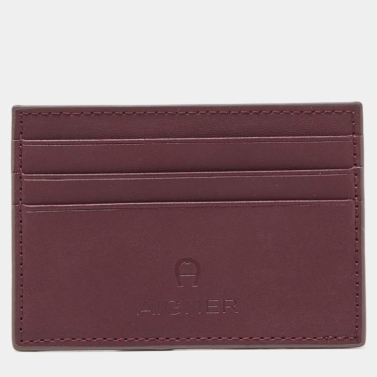 مملوكة مسبقًا Aigner Burgundy Leather Card Holder