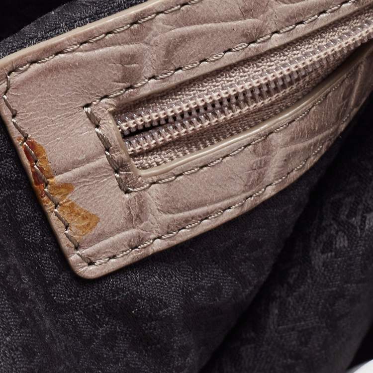 Pre Owned Aigner Grey Croc Embossed Leather Hobo