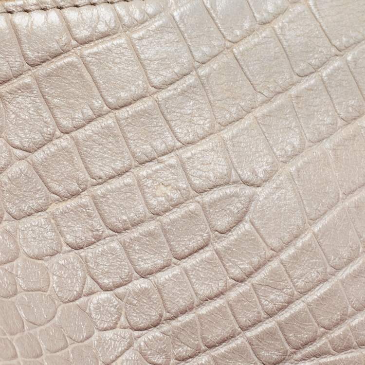 Pre Owned Aigner Grey Croc Embossed Leather Hobo