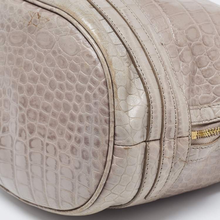 Pre Owned Aigner Grey Croc Embossed Leather Hobo