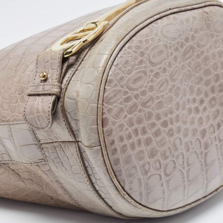 Pre Owned Aigner Grey Croc Embossed Leather Hobo