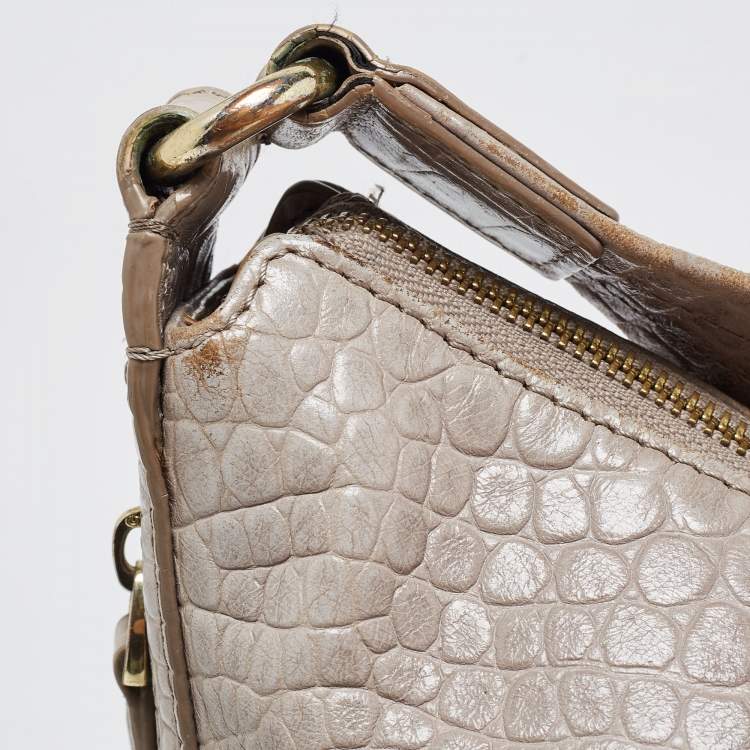 Pre Owned Aigner Grey Croc Embossed Leather Hobo