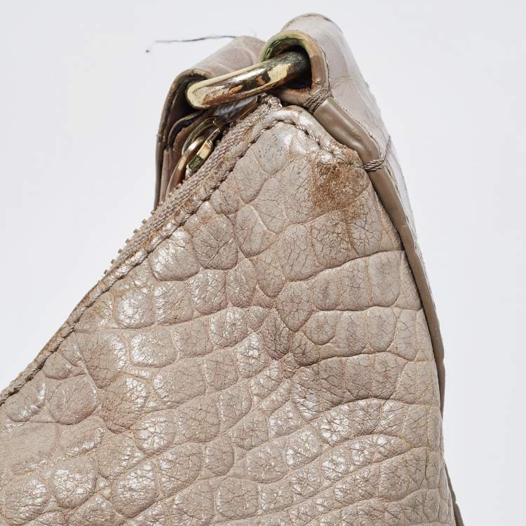 Pre Owned Aigner Grey Croc Embossed Leather Hobo