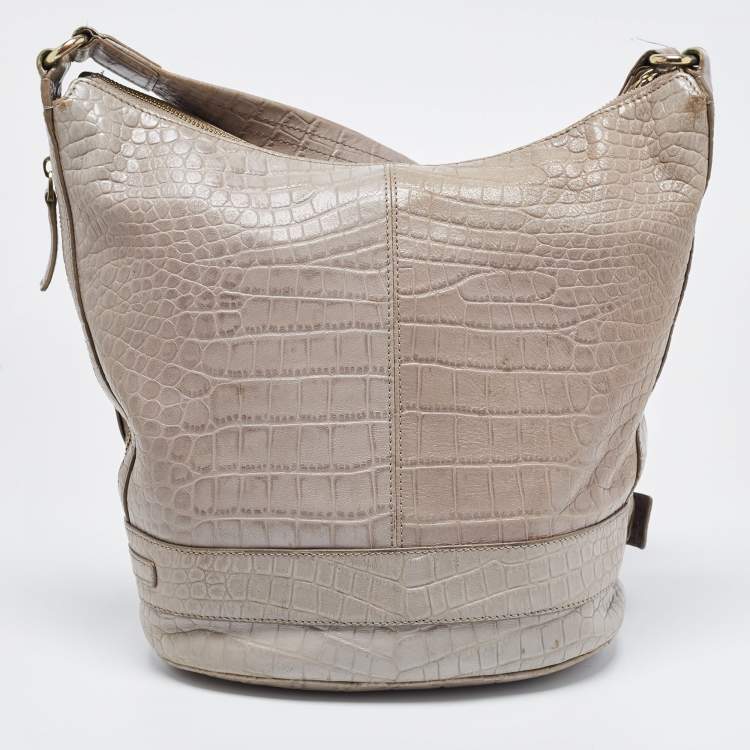 Pre Owned Aigner Grey Croc Embossed Leather Hobo