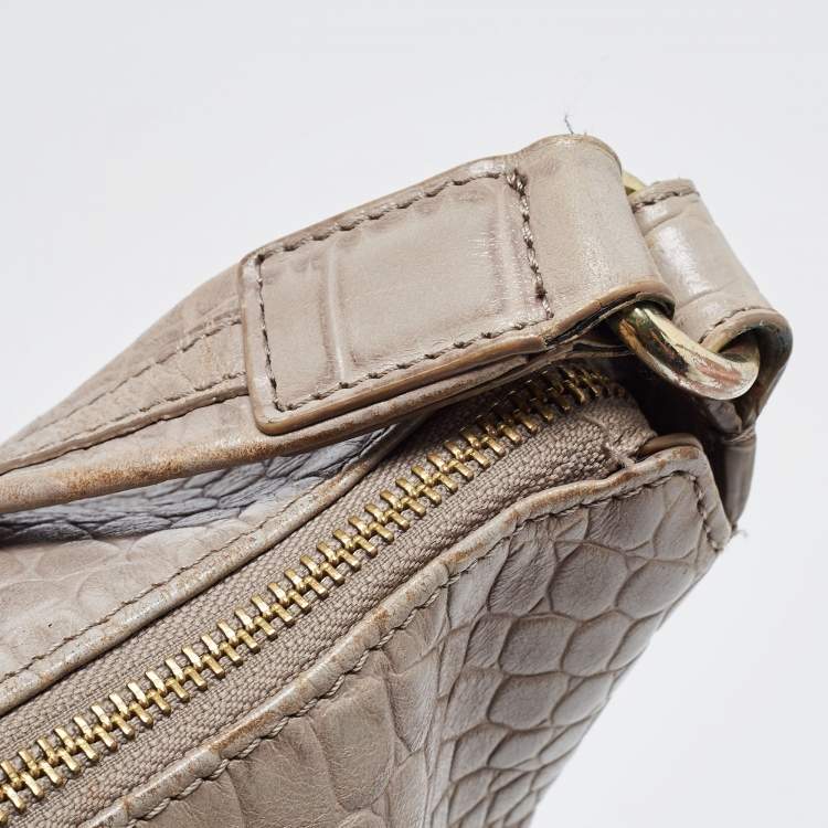 Pre Owned Aigner Grey Croc Embossed Leather Hobo