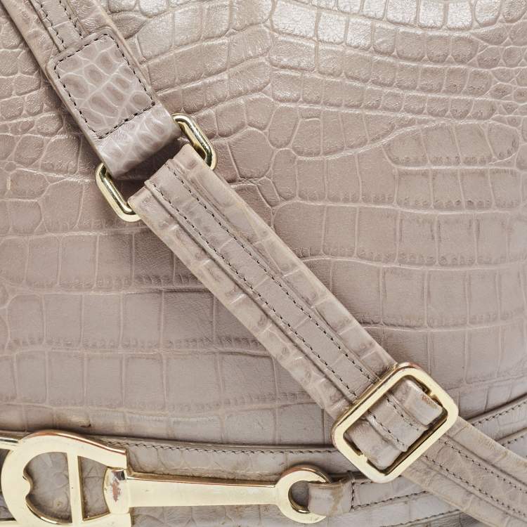 Pre Owned Aigner Grey Croc Embossed Leather Hobo