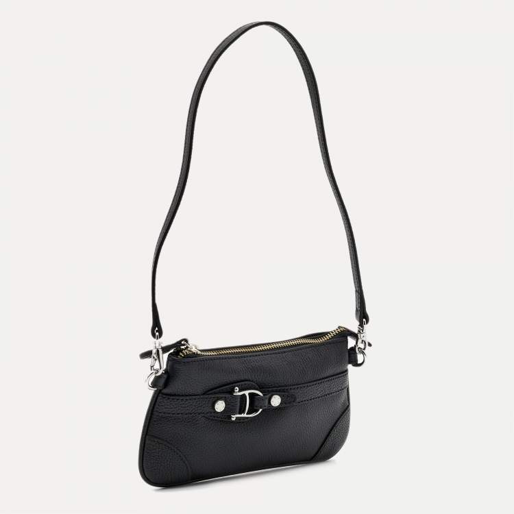 Pre Owned Aigner Black Leather Buckle Baguette Bag