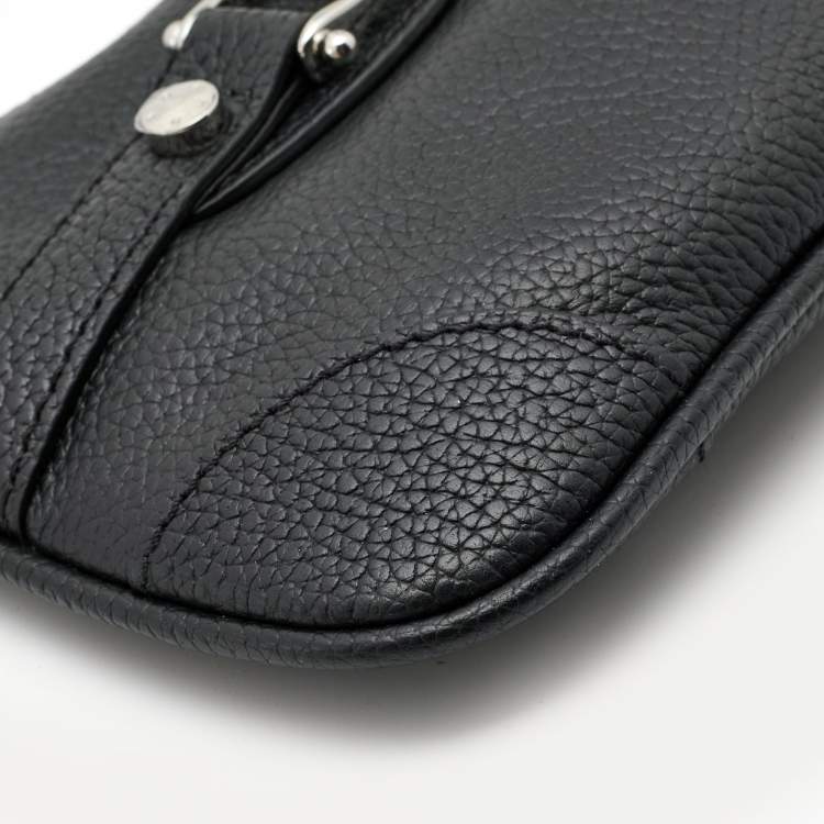 Pre Owned Aigner Black Leather Buckle Baguette Bag