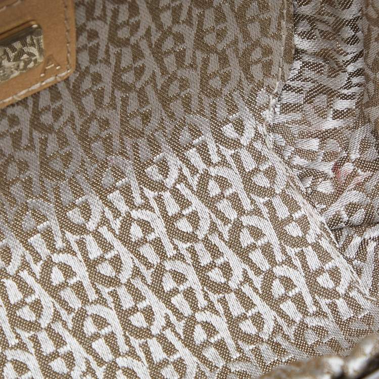 Pre Owned Aigner Gold Embossed Leather Box Clutch