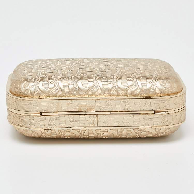 Pre Owned Aigner Gold Embossed Leather Box Clutch