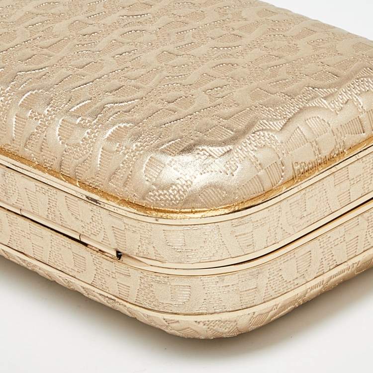 Pre Owned Aigner Gold Embossed Leather Box Clutch