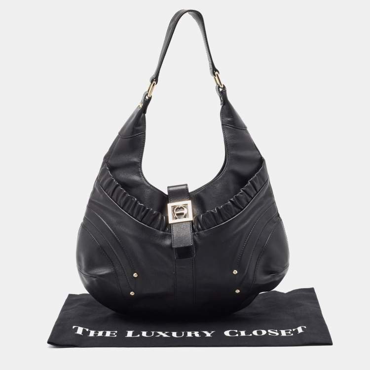 Pre Owned Aigner Black Leather Hobo