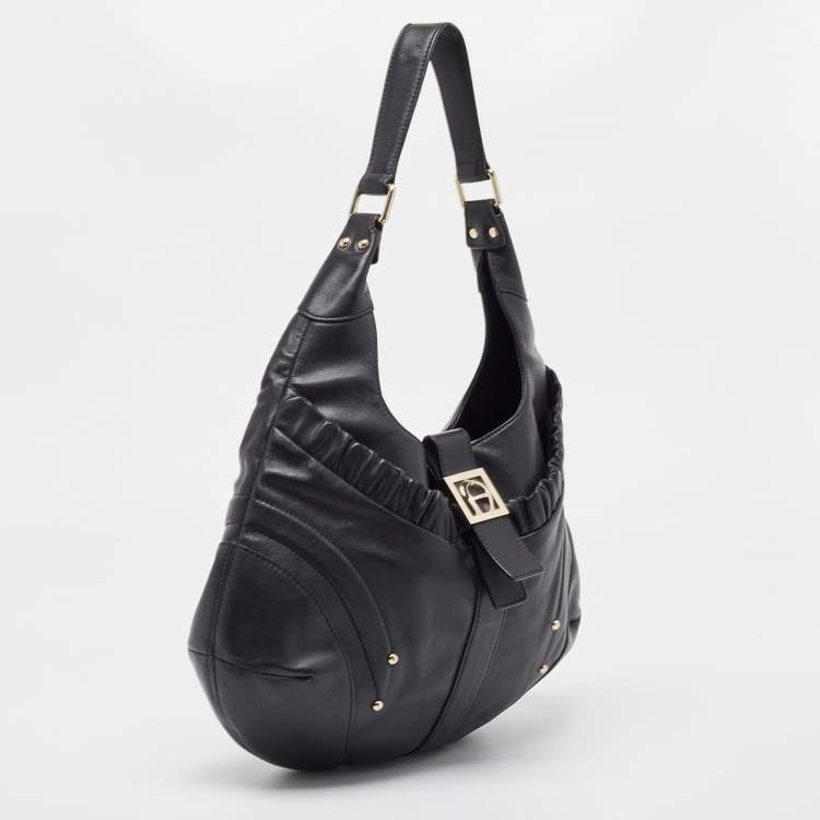 Pre Owned Aigner Black Leather Hobo