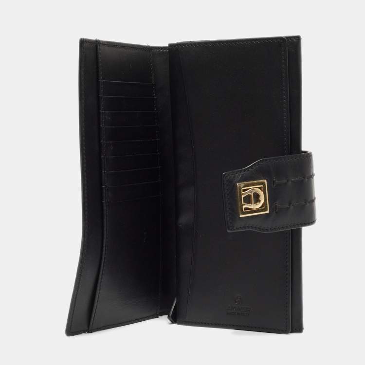 Pre Owned Aigner Black Leather Logo Continental Wallet