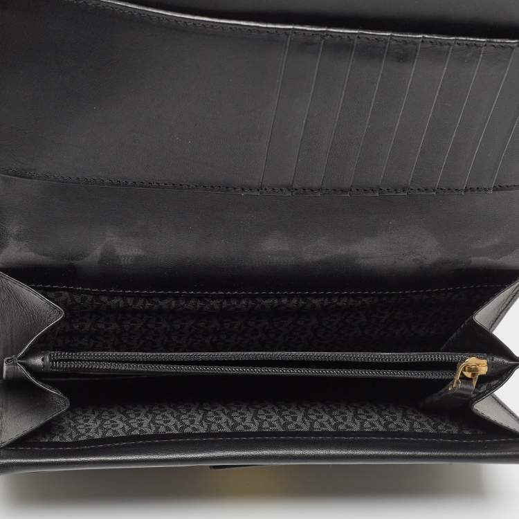 Pre Owned Aigner Black Leather Logo Continental Wallet