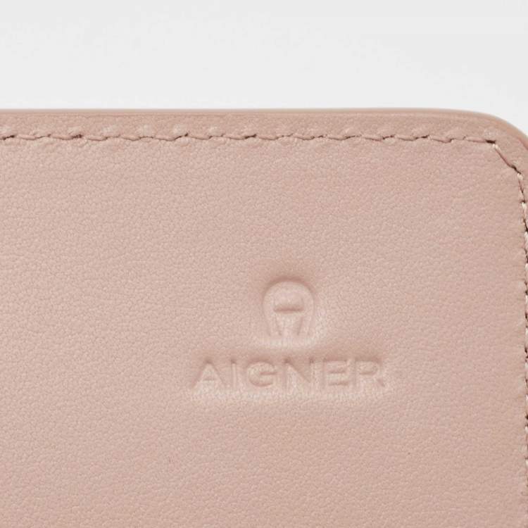 Pre Owned Aigner Pink Logo Embossed Leather Compact Wallet 