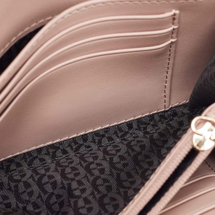 Pre Owned Aigner Pink Logo Embossed Leather Compact Wallet 