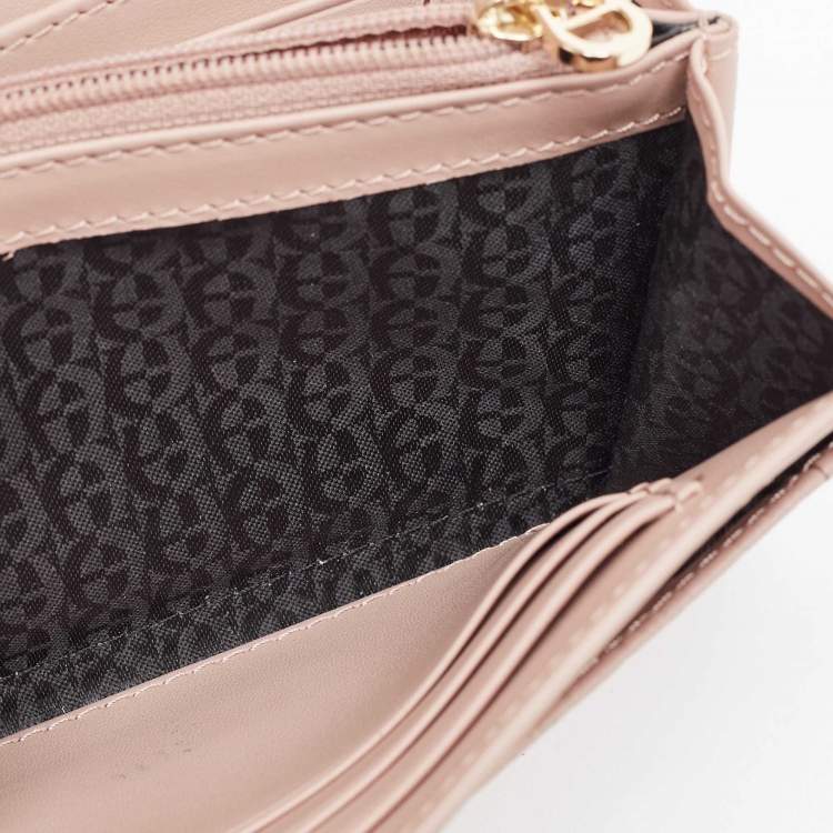 Pre Owned Aigner Pink Logo Embossed Leather Compact Wallet 