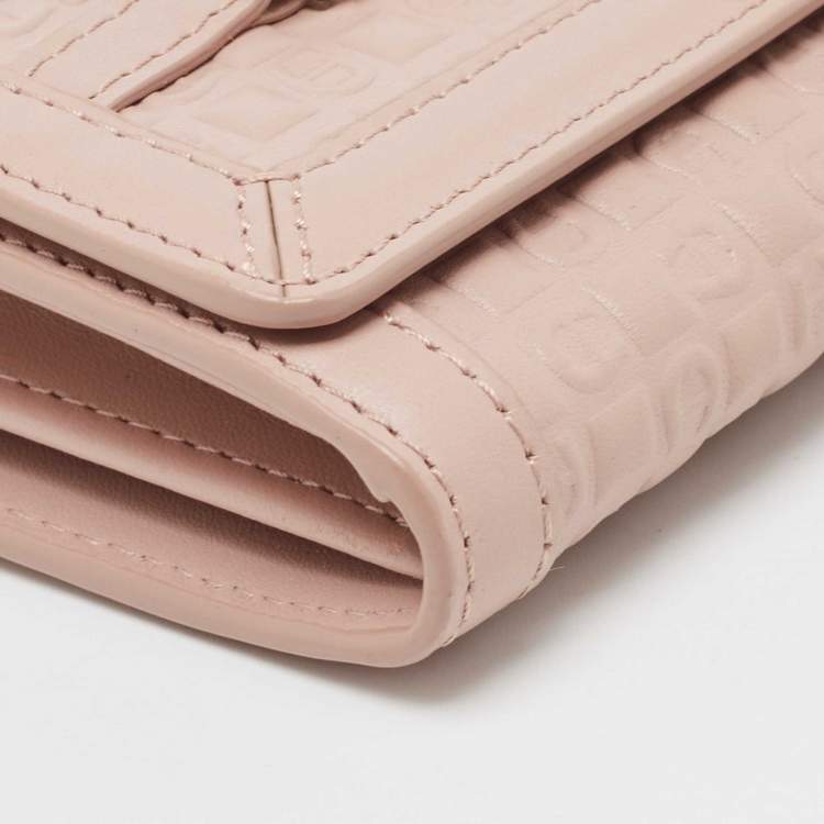 Pre Owned Aigner Pink Logo Embossed Leather Compact Wallet 