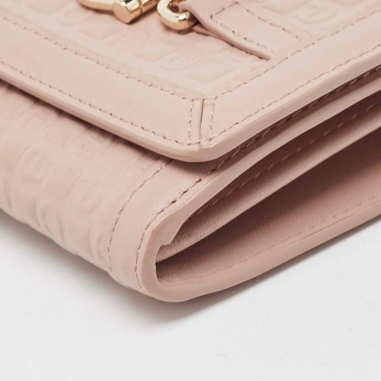 Pre Owned Aigner Pink Logo Embossed Leather Compact Wallet 