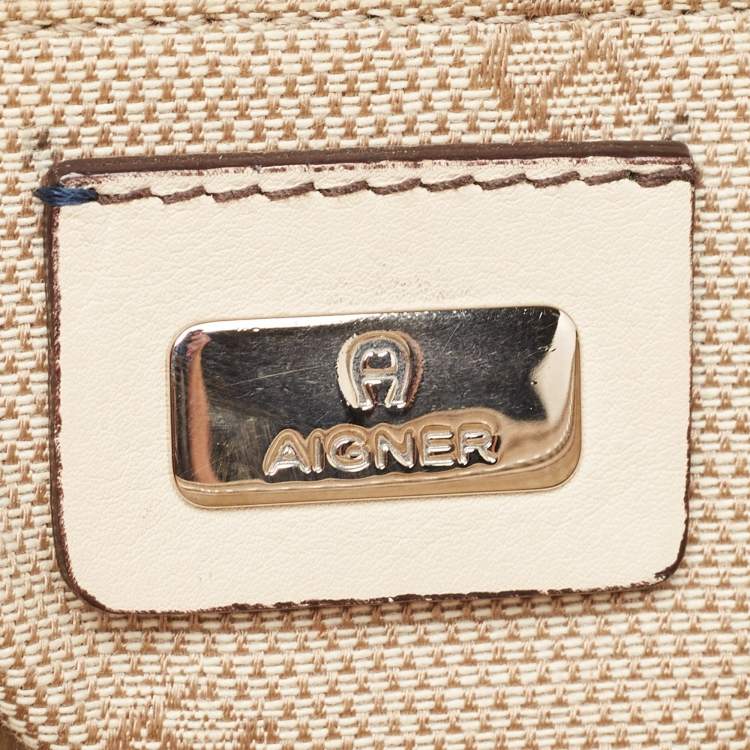 Pre Owned Aigner Light Beige Leather Frame Satchel