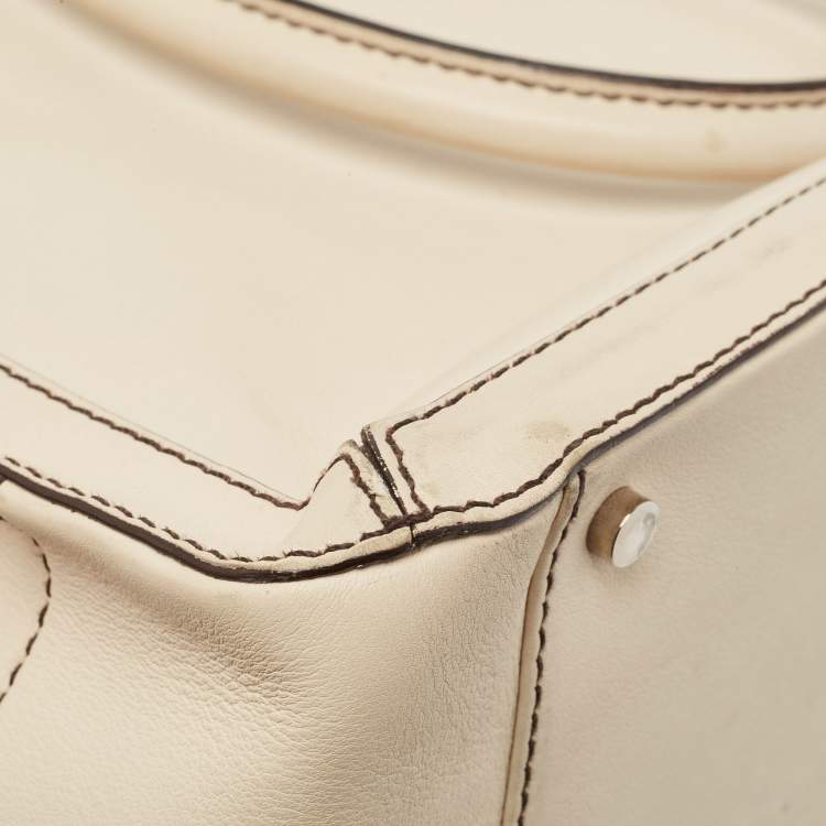 Pre Owned Aigner Light Beige Leather Frame Satchel