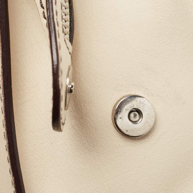 Pre Owned Aigner Light Beige Leather Frame Satchel
