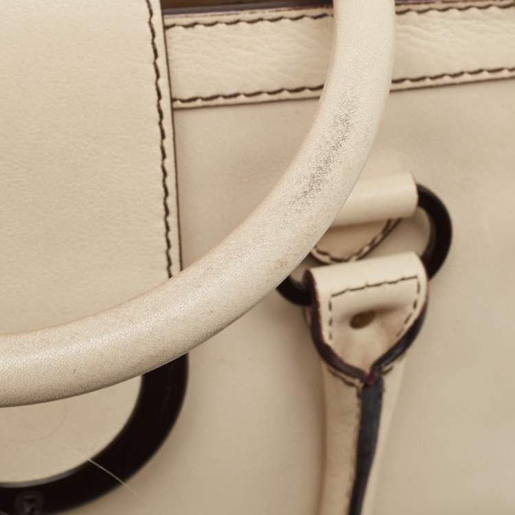 Pre Owned Aigner Light Beige Leather Frame Satchel