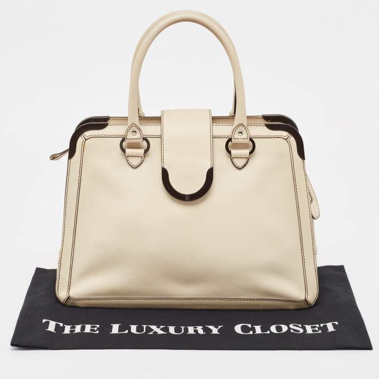 Pre Owned Aigner Light Beige Leather Frame Satchel