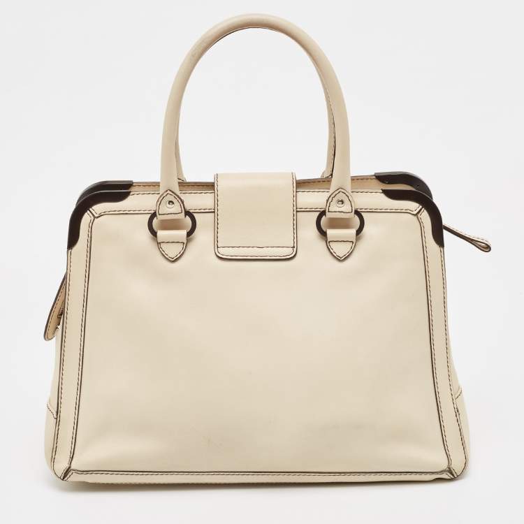 Pre Owned Aigner Light Beige Leather Frame Satchel